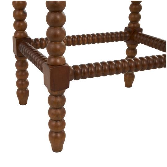 Brown Fabric Counter Stool with Wood Perle Legs & Beige Cushion